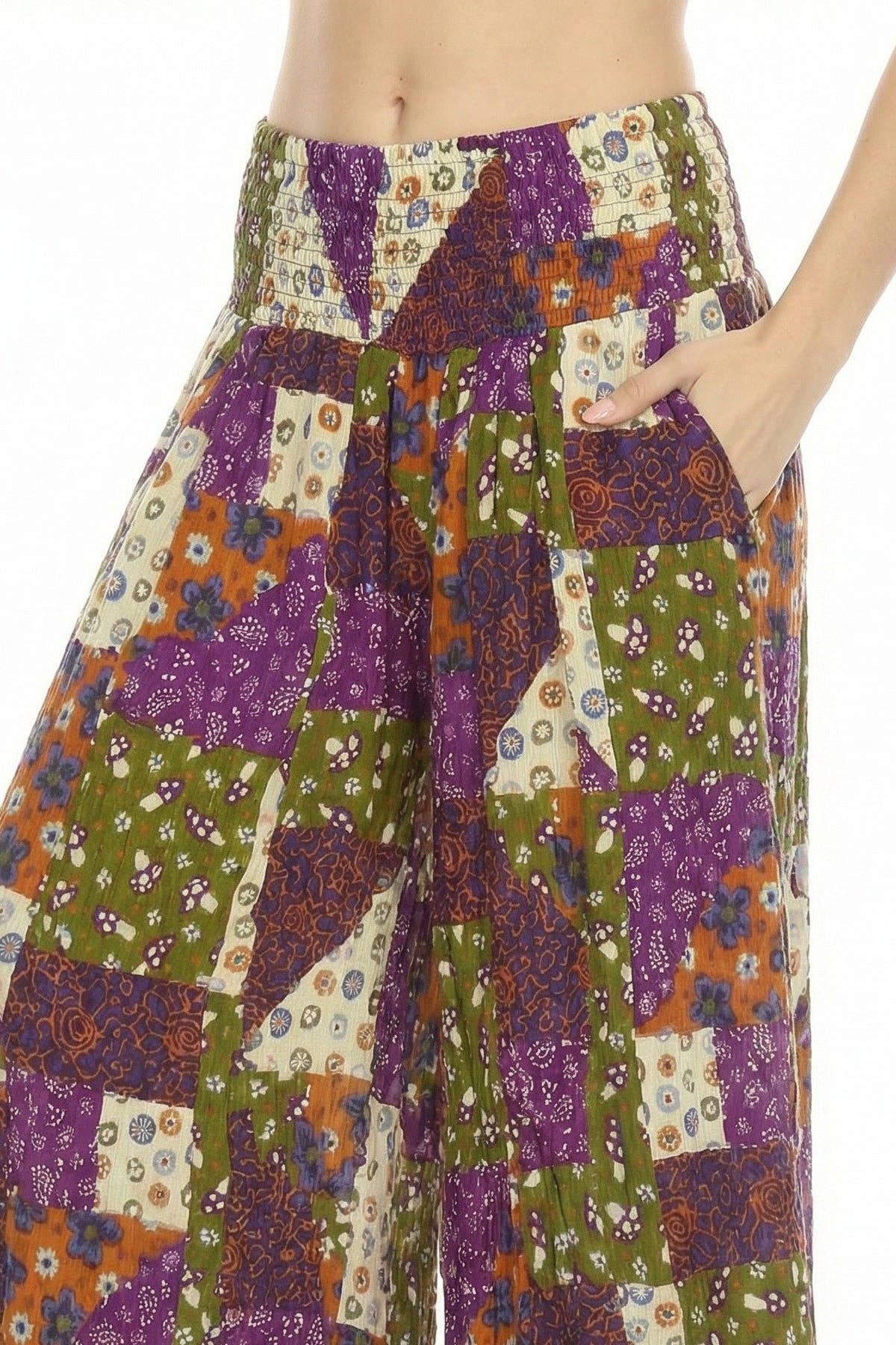 Mushroom Quilt Print Wide Leg Pants