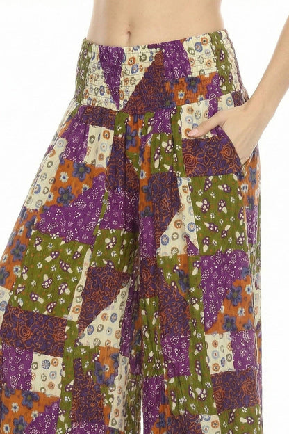 Mushroom Quilt Print Wide Leg Pants