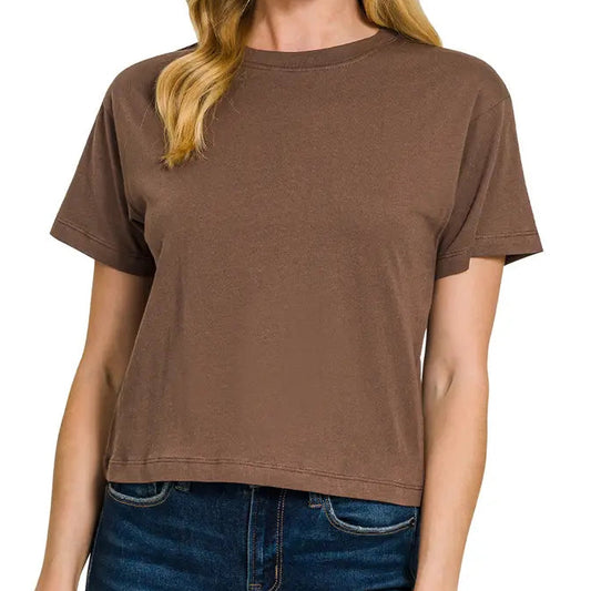 Cotton Crew Neck Short Sleeve Cropped T-Shirt