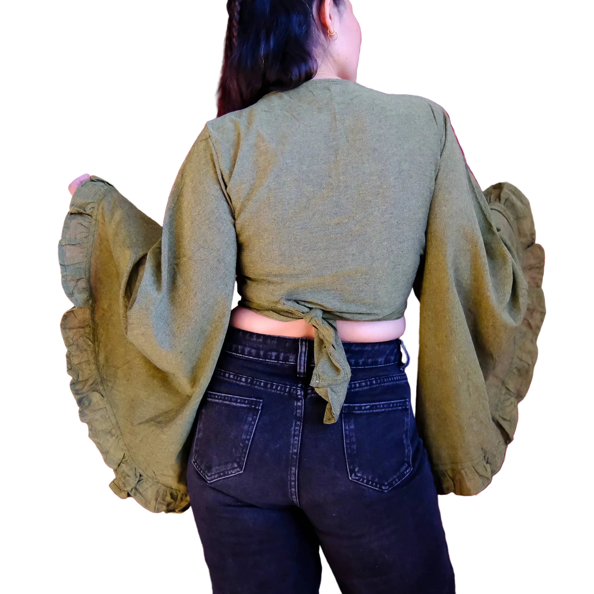 Cotton Flare Sleeve Top with Ruffle