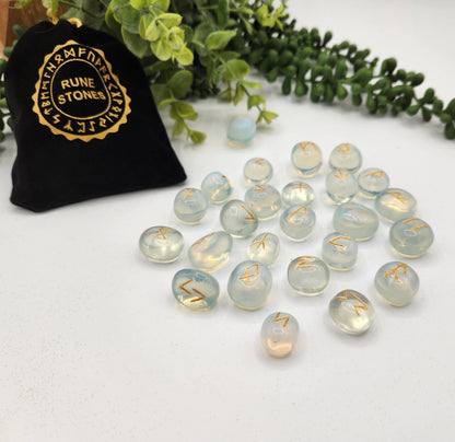 Opalite Rune Sets with Velvet Pouch