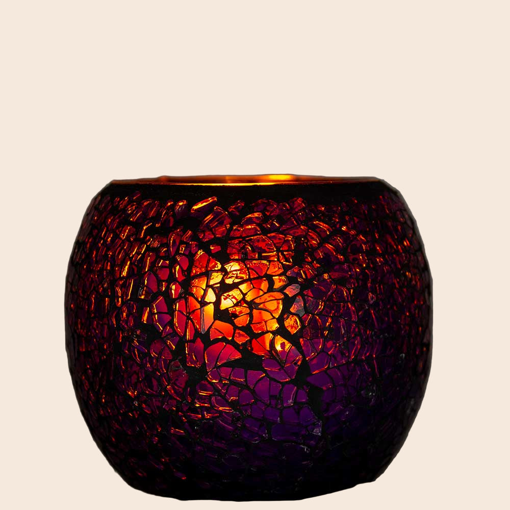 Glass Mosaic Votive Holder Round - Purple