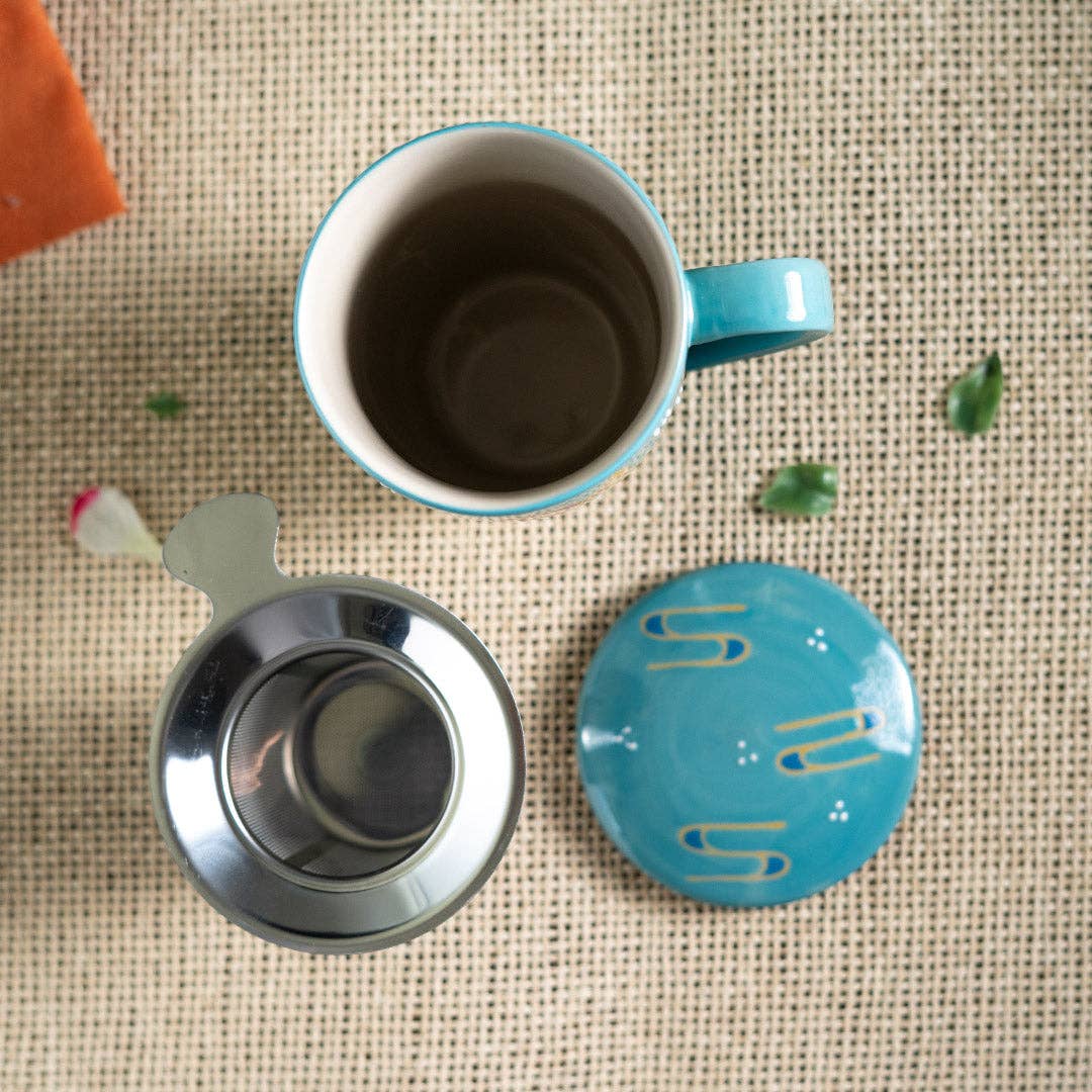 Japanese Crane Design 15oz Tea Mugs with Lid and Infuser for Loose Leaf Tea