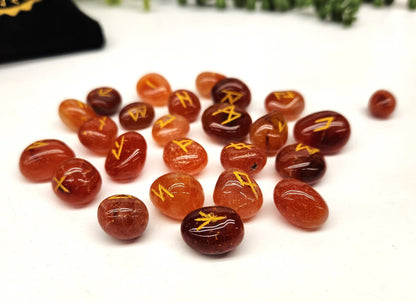 Carnelian  Rune Sets with Velvet Pouch and Grid