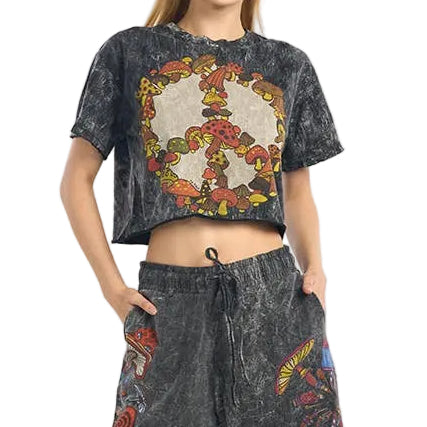 Mushroom Peace Sign Crop Top