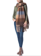 Checkered Brown Fringe Scarf