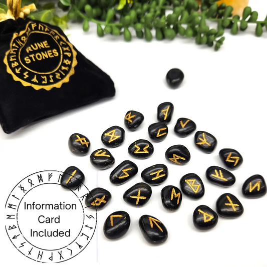 Black Agate Rune Sets with Velvet Pouch