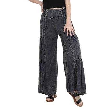 Tired-Side Stonewash Palazzo Pants