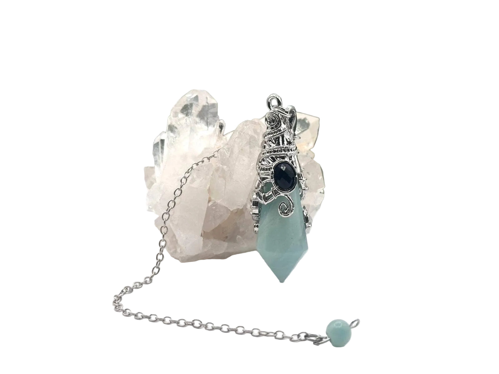 Gemstone Pendulum  12 Faceted Antique Silver Color