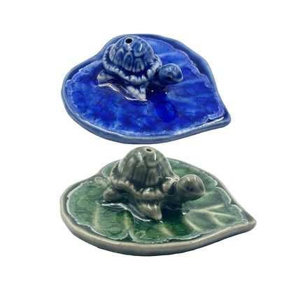 Turtle on Leaf Ceramic Incense Holder