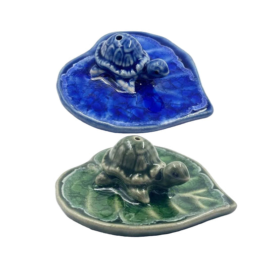 Turtle on Leaf Ceramic Incense Holder
