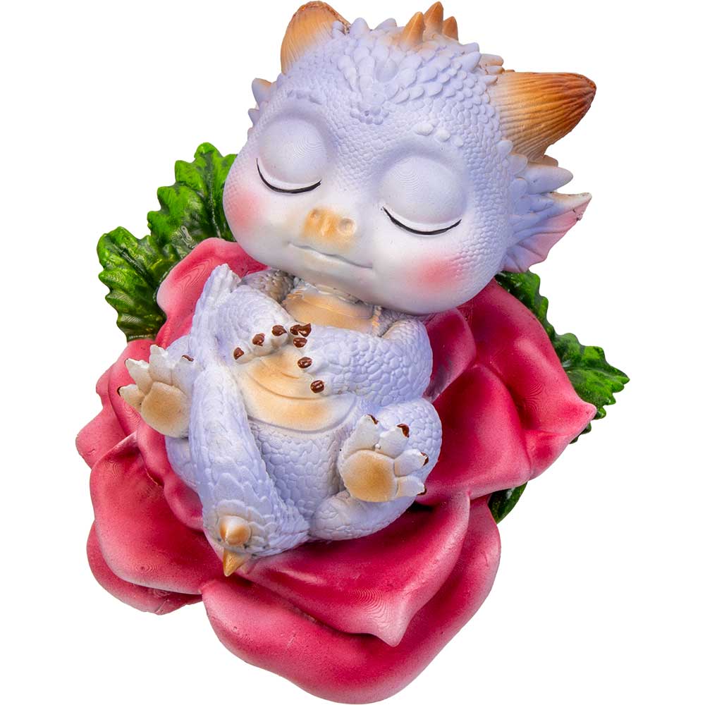 Sleeping Mythical Baby Dragon on Pink Flower Figurine