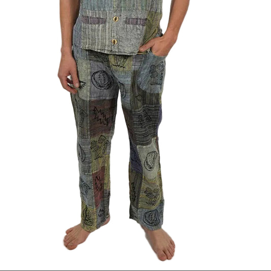 Hippie Cotton Striped  Patchwork Grateful Dead Men's Pants