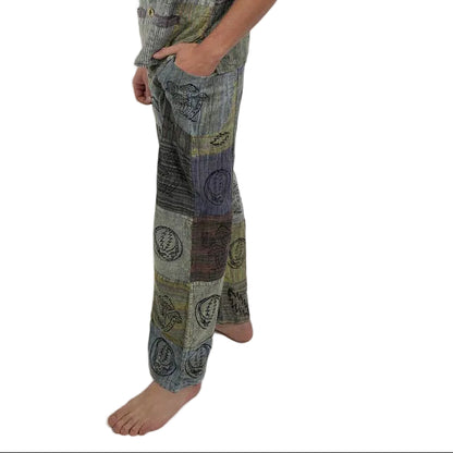 Hippie Cotton Striped  Patchwork Grateful Dead Men's Pants