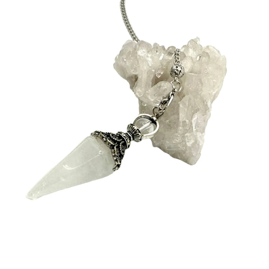 Clear Quartz Double Cap Pendulum with Silver Plate Chain