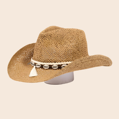 Cowrie Shell Rope Straw Braided Western Cowboy Hat