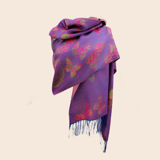 Metallic Butterfly Printed Pashmina Scarf Shawl