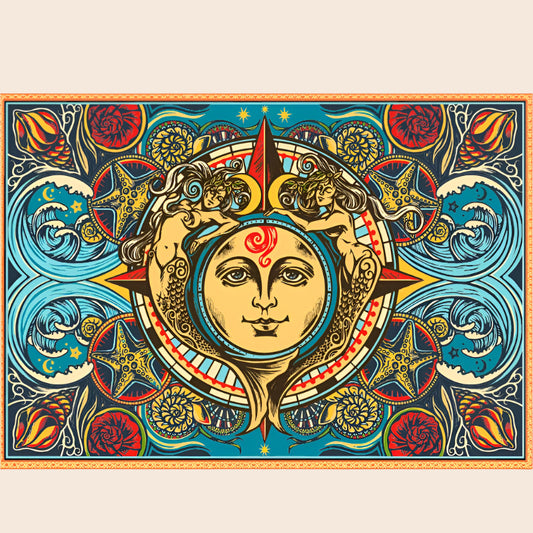 3D Mermaid Sun Moon Tapestry