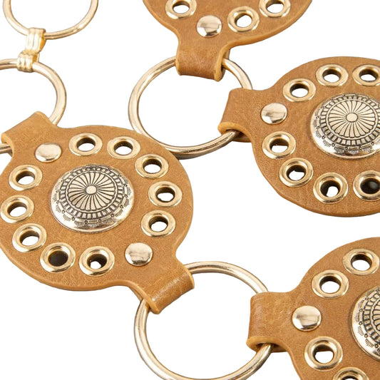 Gold Concho Ring Leather Chain Belt