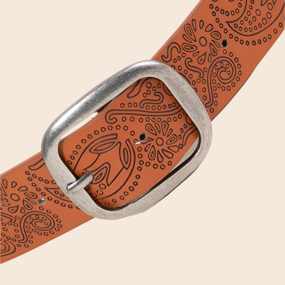Etched Floral Faux Leather Belt