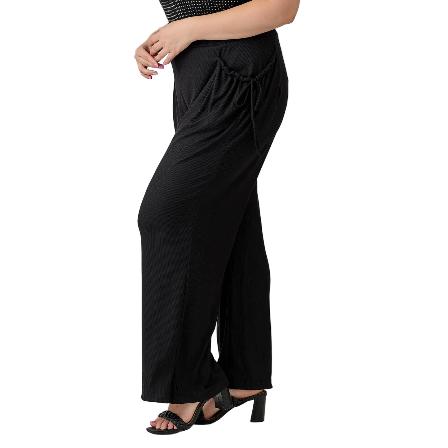Plus Size Wide-Leg Pants with Side Drawstring Detail