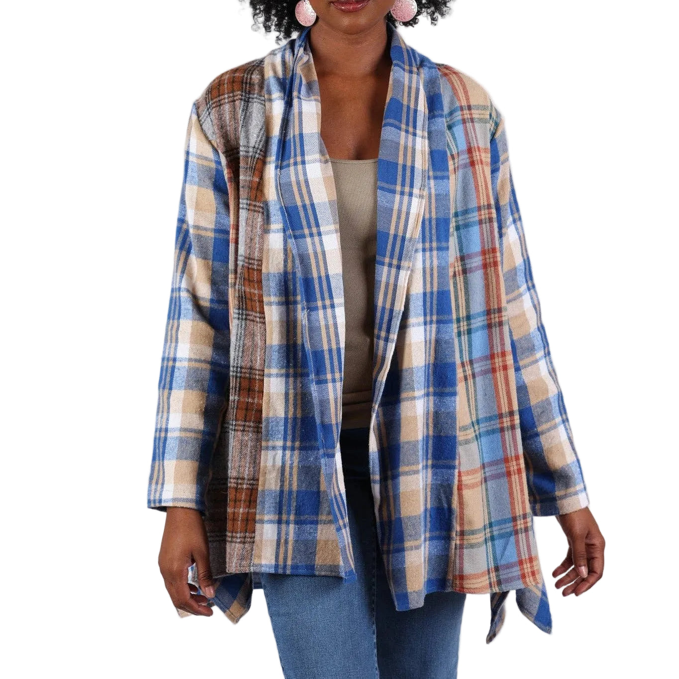 Soft Tone Plaid Cardigan: Flannel in Patchwork