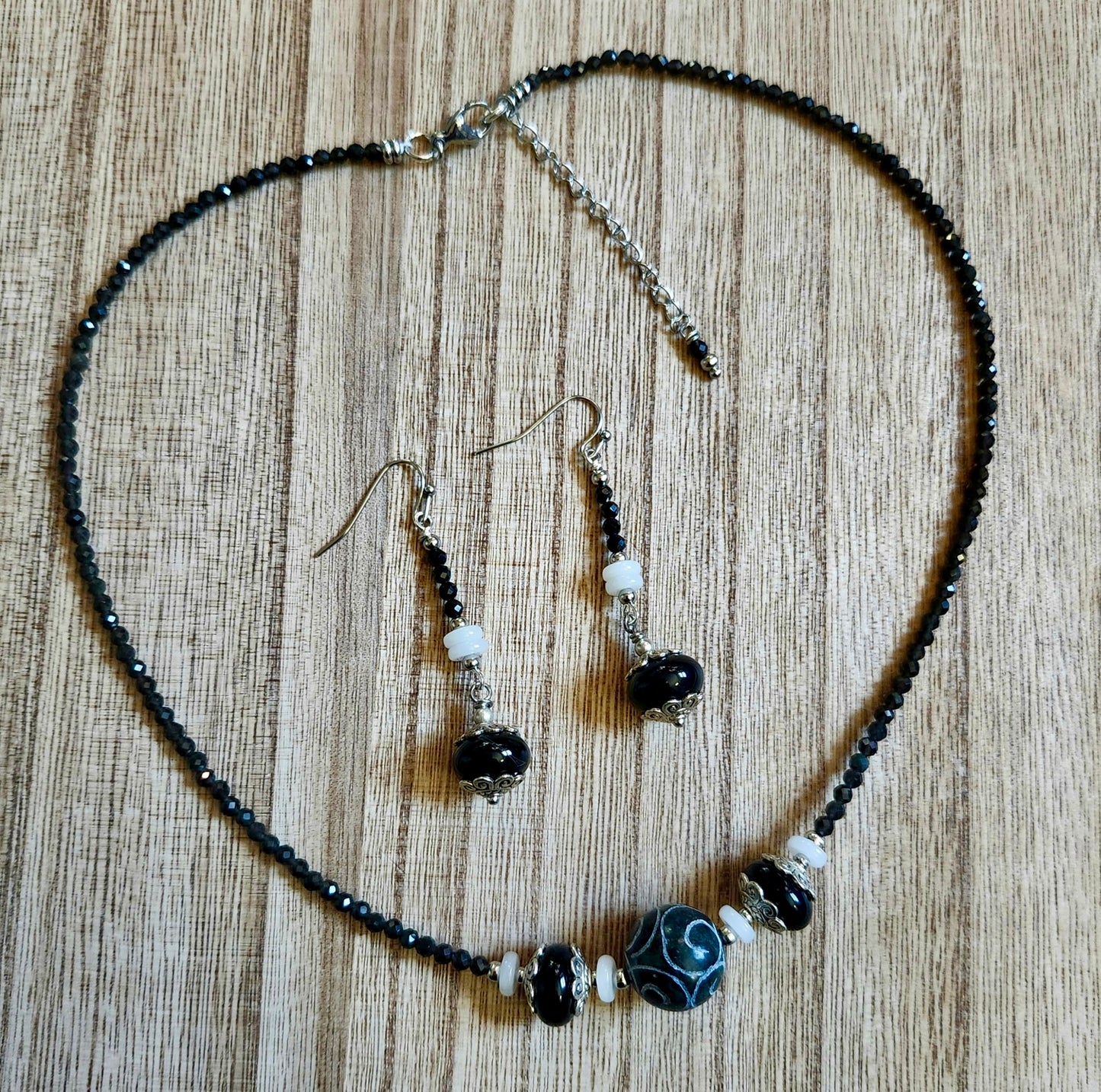 Black and White Agate with Black Onyx Necklace