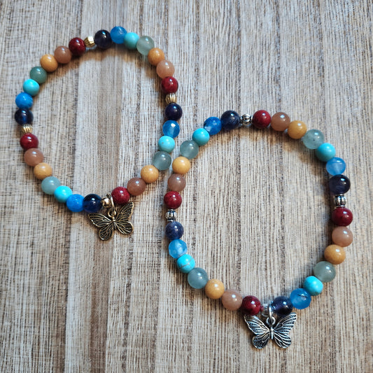 6mm Rainbow Pride Butterfly Assorted Gemstone Bracelet