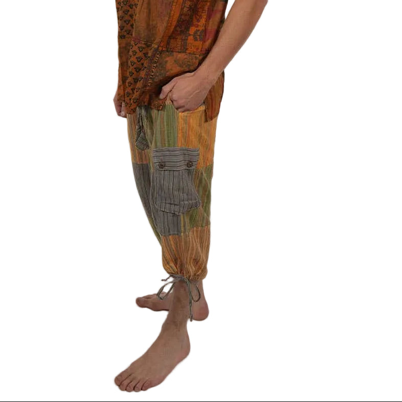Hippie Cotton Patchwork  Men's Clam Digger Shorts