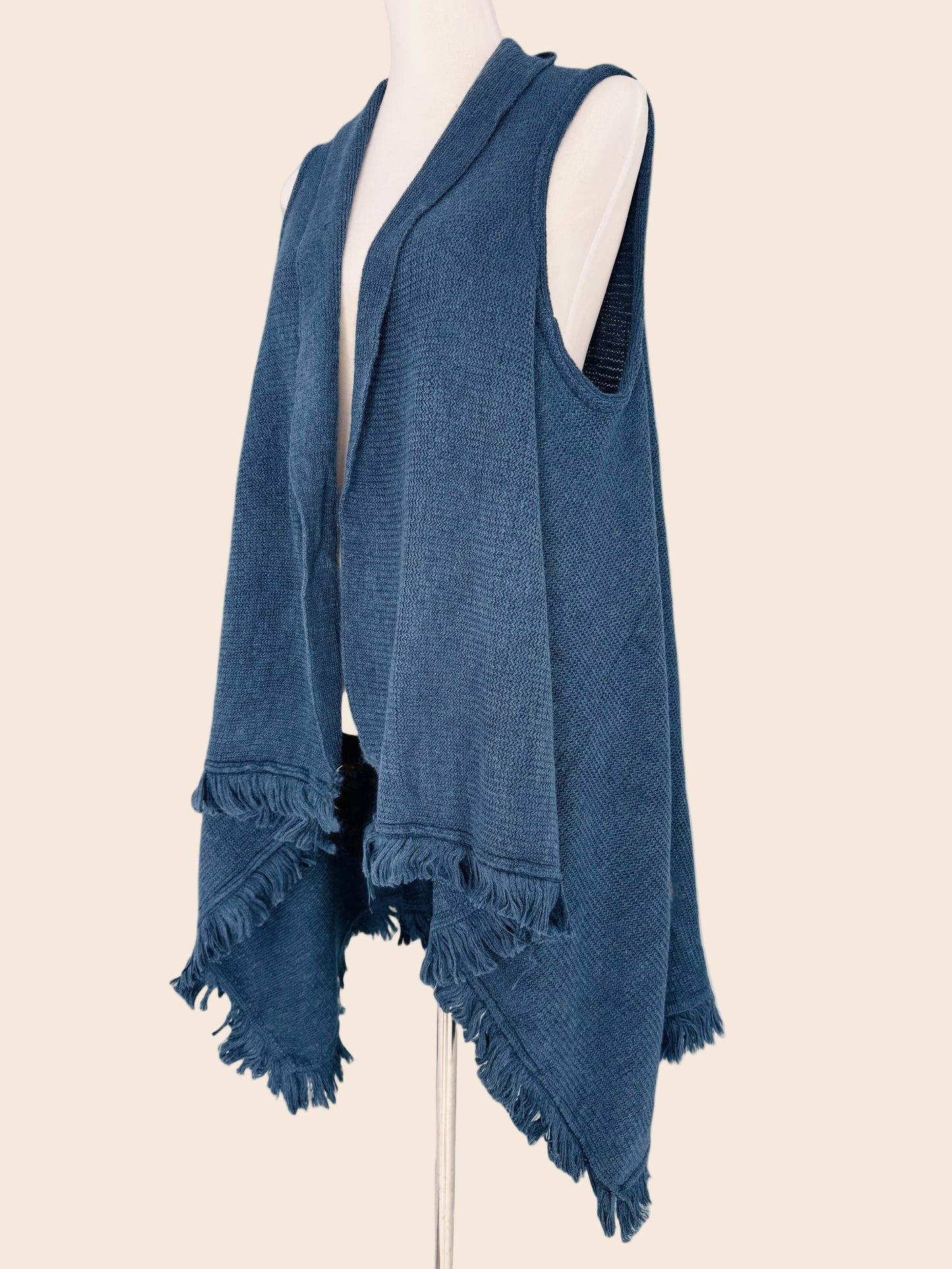 Knee-Length Open-Front Knit Vest