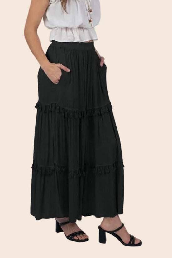Whimsical Tasseled Summer Maxi Skirt