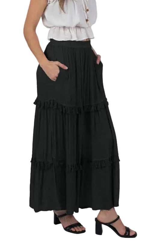 Whimsical Tasseled Summer Maxi Skirt