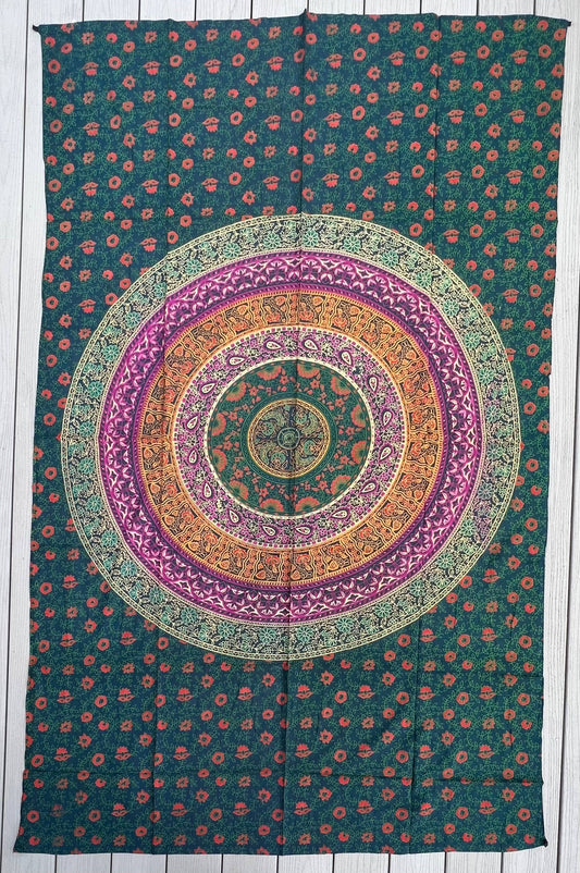 Green Floral Mandala Tapestry Wall Decor Beach Throw 80X50 Inches