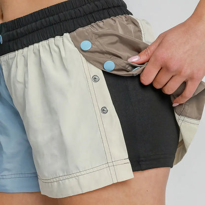 Windbreaker Short Shorts with Snap Buttons