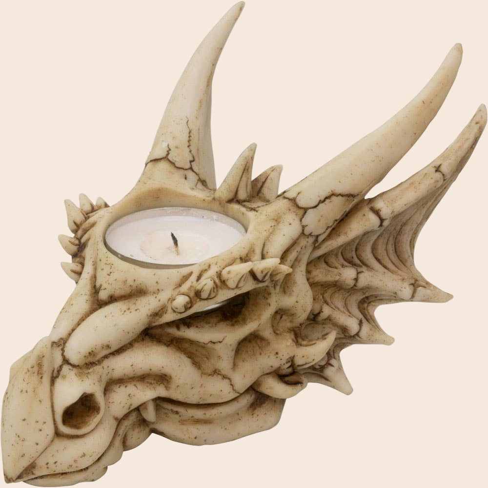 Polyresin Tea-Light Holder Dragon Skull