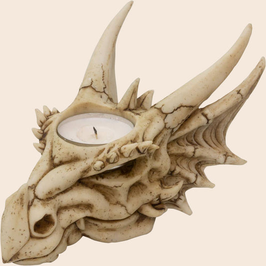 Polyresin Tea-Light Holder Dragon Skull