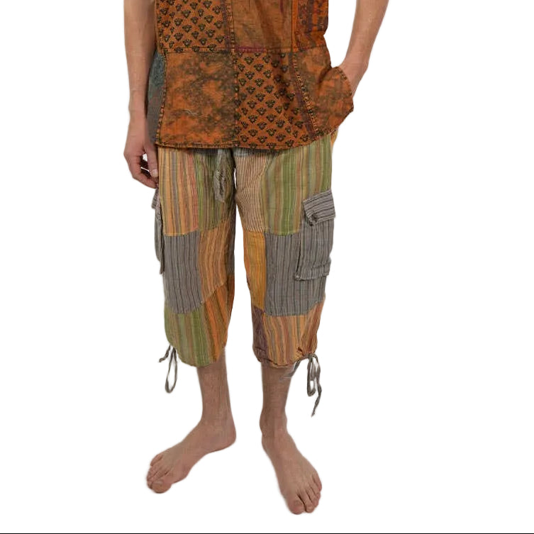 Hippie Cotton Patchwork  Men's Clam Digger Shorts