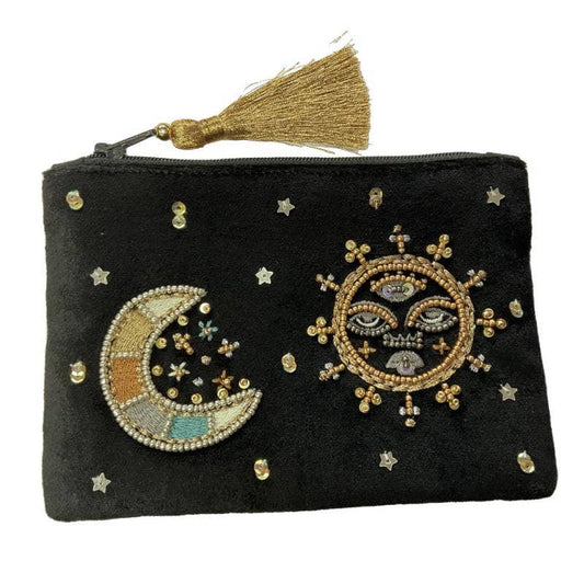 Sun and Moon Black Velvet Coin Purse