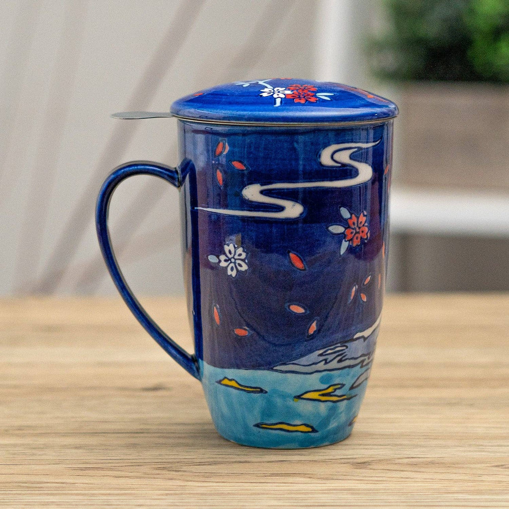 Mount Fuji Porcelain Tea Mug with Lid and Infuser – 15 oz