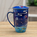 Mount Fuji Porcelain Tea Mug with Lid and Infuser – 15 oz