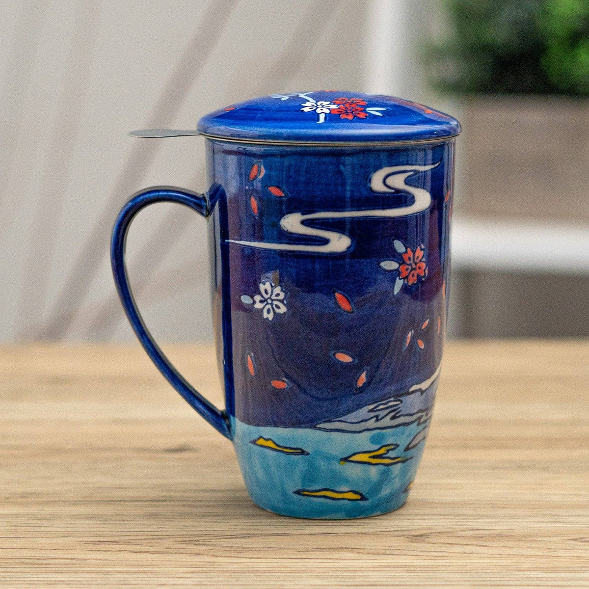 Mount Fuji Porcelain Tea Mug with Lid and Infuser – 15 oz