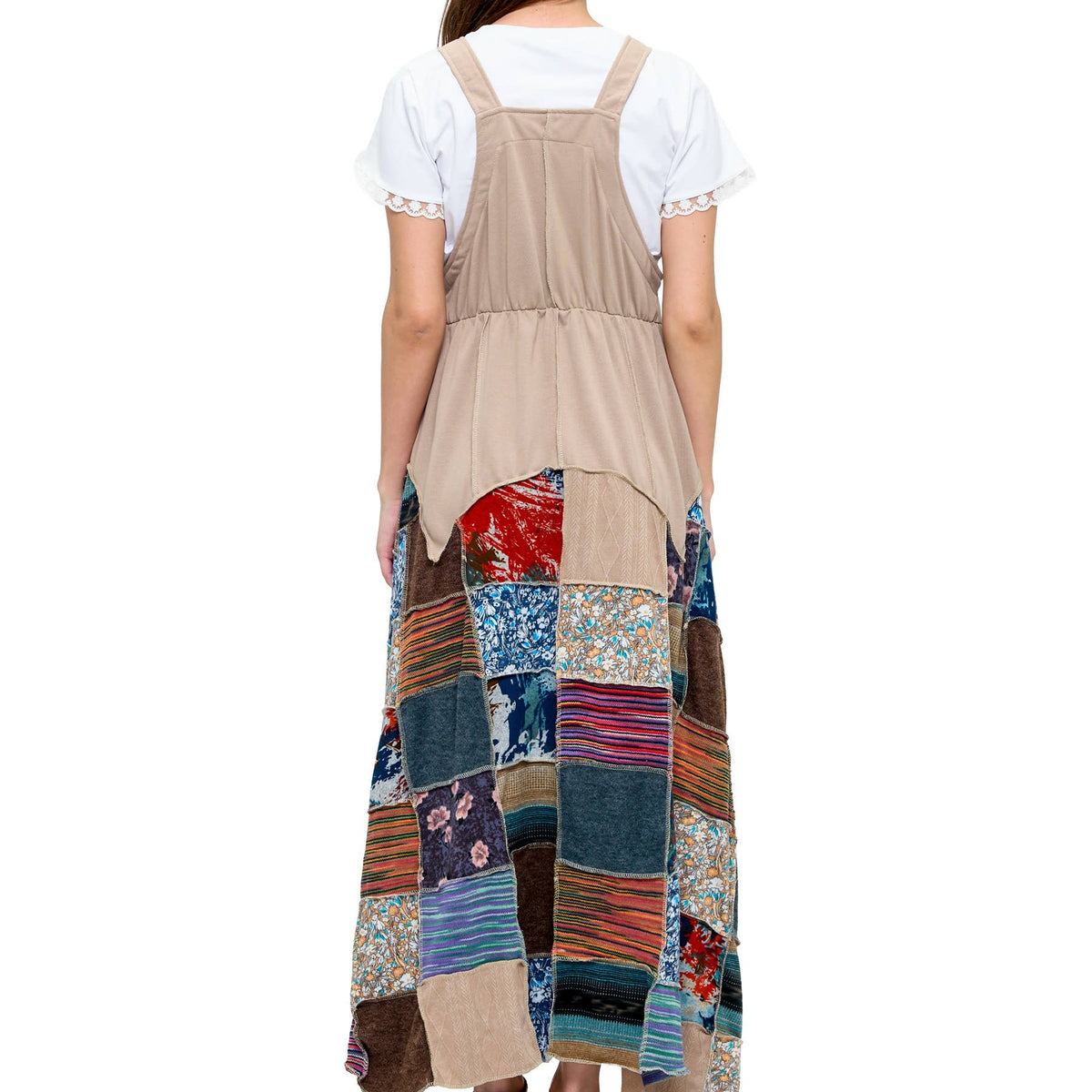 Overall Maxi Dress Patchwork Multicolor Skirt