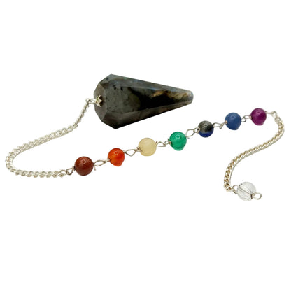 Labradorite Pendulum w/Chakra Beads-Silver Plate Chain
