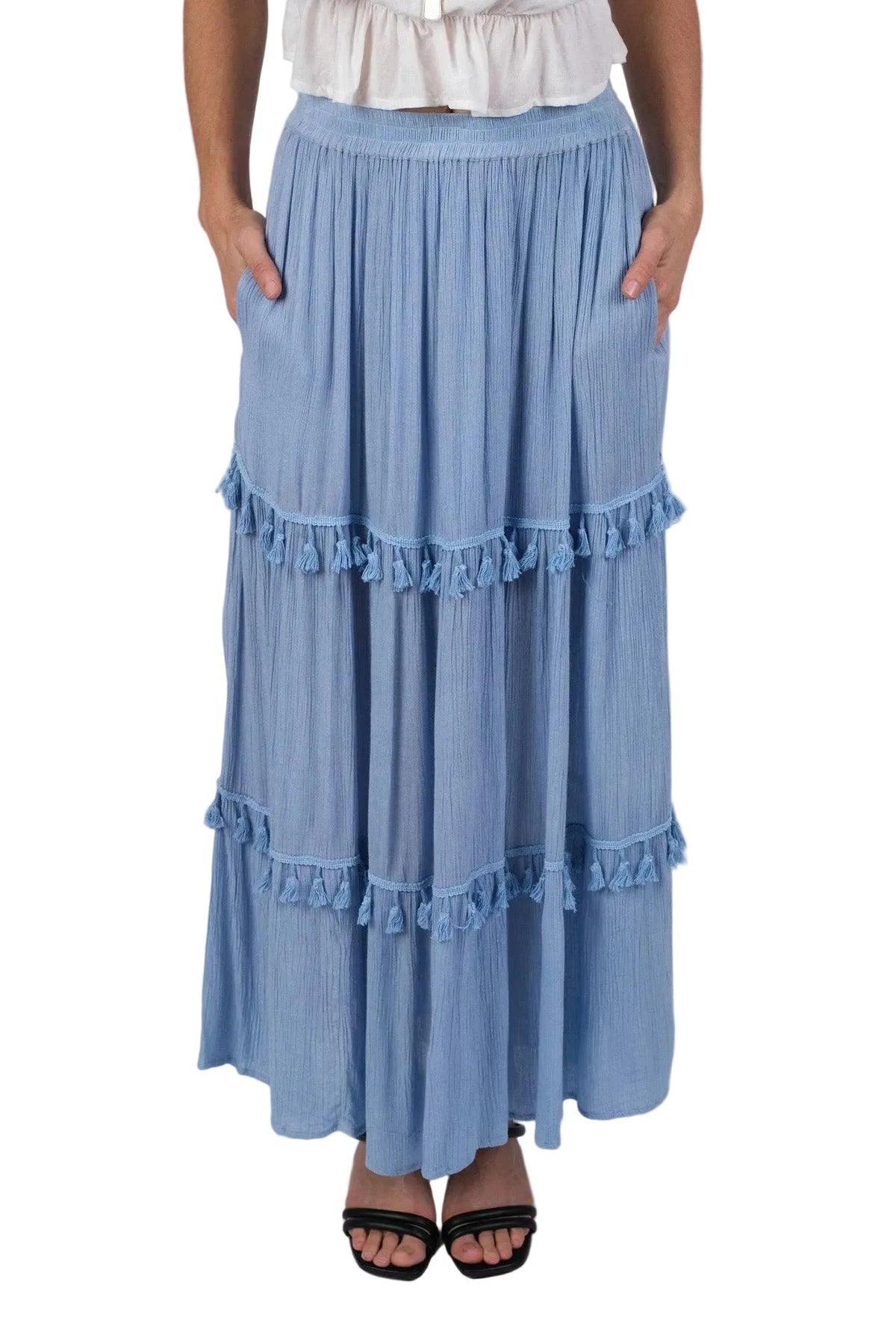 Whimsical Tasseled Summer Maxi Skirt