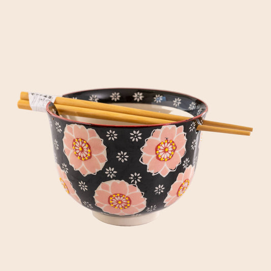 Sakura Cherry Design 18oz 5.25"D Bowl With Chopsticks Set