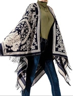Navy and White Paisley Fringe Kimono