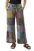 Multicolor Palazzo Patchwork Pants w/ Lace-up Waist