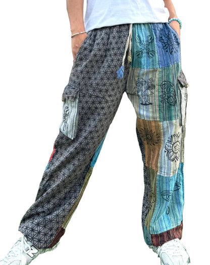 Split Flower of Life Patchwork Harem Pants