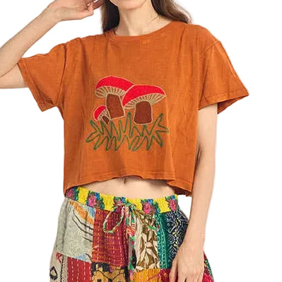 Embroidered Mushroom Crop Top
