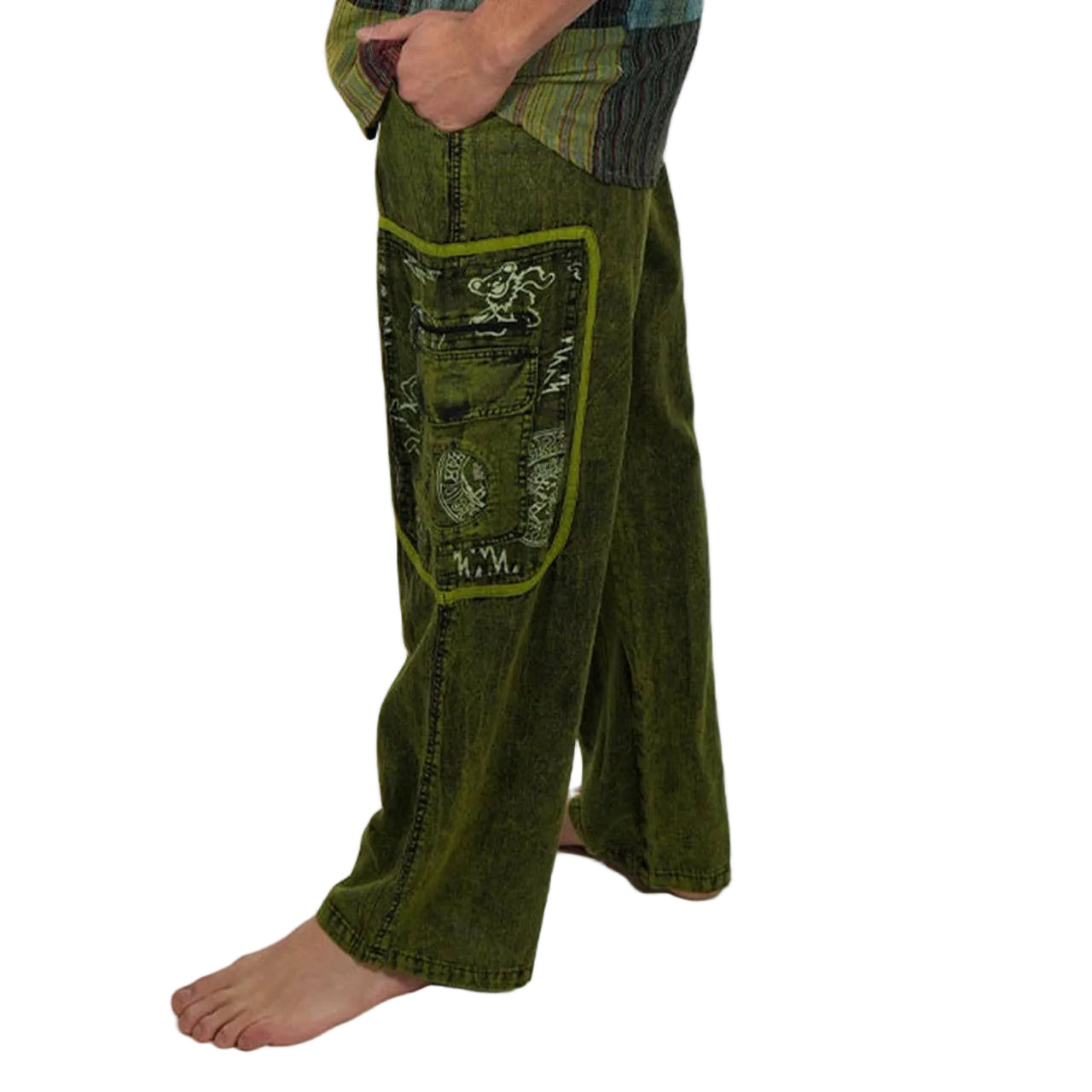 Hippie Cotton Patchwork Grateful Dead Print Men's Pants